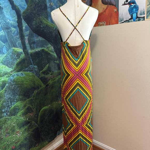 silk maxi dress geometric print summer festival boho - Picture 5 of 8